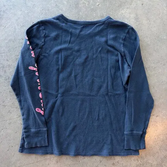 Vintage Y2k New York City Thermal Navy Pink Embroidered Knit Longsleeve XL - Picture 2 of 5